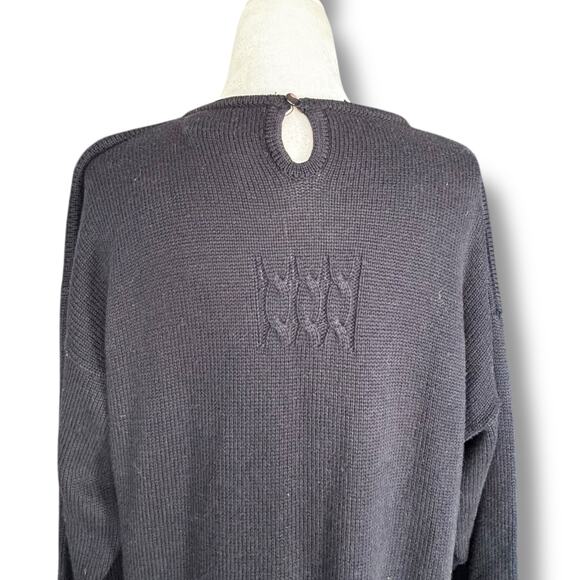 Vintage 90s Marisa Christina Black Knit Crewneck Crest Coat of Arms Sweater - Picture 4 of 13